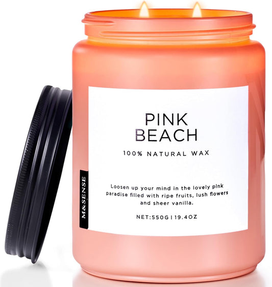 M&SENSE Pink Beach Sands Jar Candle, 19.4oz Pineapple Coconut Scented Natural Soy Candles for Home Scented, 110 Hour Burn Time, Home Decor Gift for Women, Friends, Family, Colleagues, Couples