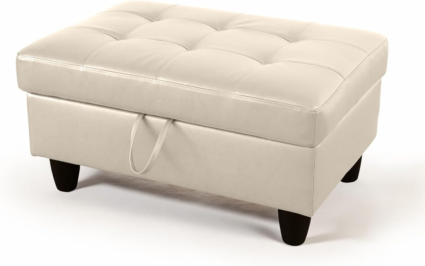 Ottoman Rectangular Storage Ottoman Bench, Faux Leather Footrest, Coffee Table, Stool Footstool with Hinged Lid for Living Room, Bedroom, Entryway, Champagne, 35"x23.5"x17.5"