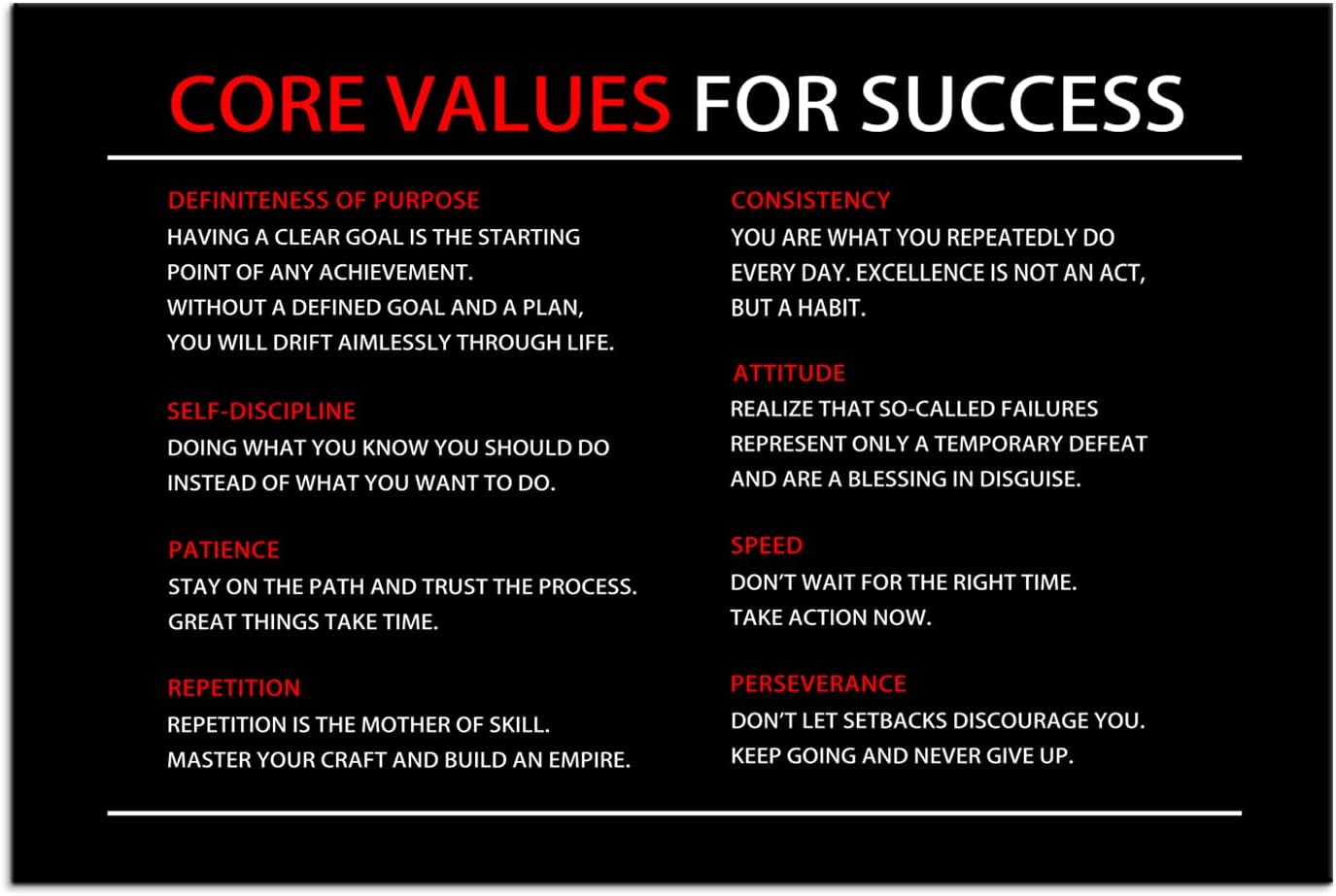 Core Values Quote Inspirational Canvas Painting Motivational Wall Art Poster Inspiring Positive Motivational Framed Artwork Prints Picture for Living Room Office [24''Wx 36''H]