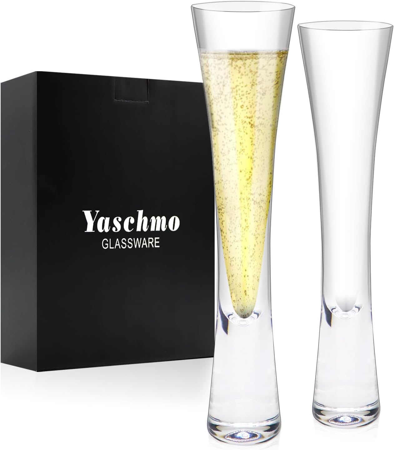 Champagne Flutes Set of 2, Hand Blown Crystal Champagne Glasses, Modern Unique Design, Lead-Free Prosecco Flutes, Elegant Toasting Glasses Gift for Wedding, Anniversary, Birthday, Christmas