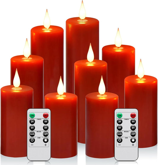 Flameless battery Operated LED candles 3D wick with10 key button remote control 24-hour timer Set of 9 electric flickering pillar real wax ApplyTo Party, Wedding,Dinner，gift and Home Decoration