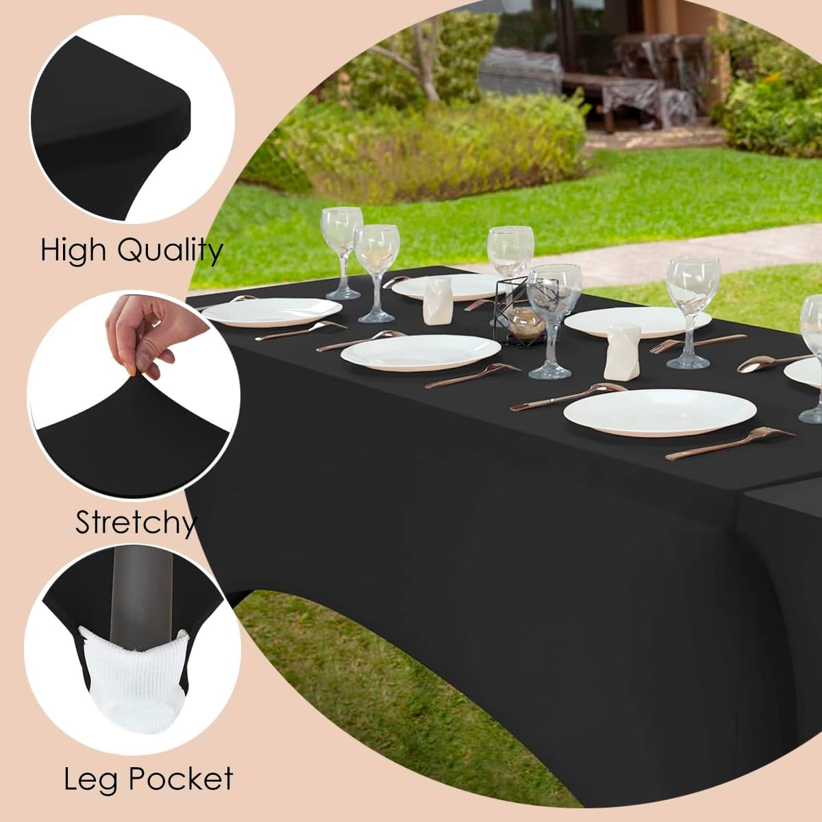 Craft And Party 2 Pack 8ft Black Spandex Tablecloth – Fitted Stretch Cover – Universal Fit for Folding Tables – Wrinkle-Free, Washable – Ideal for Parties, Weddings, Events