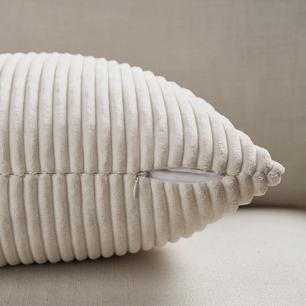 Fancy Homi 2 Packs Cream Samll Decorative Throw Pillow Covers 14x14 Inch with for Couch Bed Sofa, Rustic Farmhouse Boho Home Decor, Soft Corss Patchwork Corduroy Square Cushion Case 35x35 cm