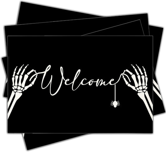 Halloween Skeleton Placemats Set of 4, 12x18 Inch Welcome Decorative Table Mats, Washable Heat Resistant Place Mats for Kitchen Dining Table, Spooky Themed Decoration for Home-B12