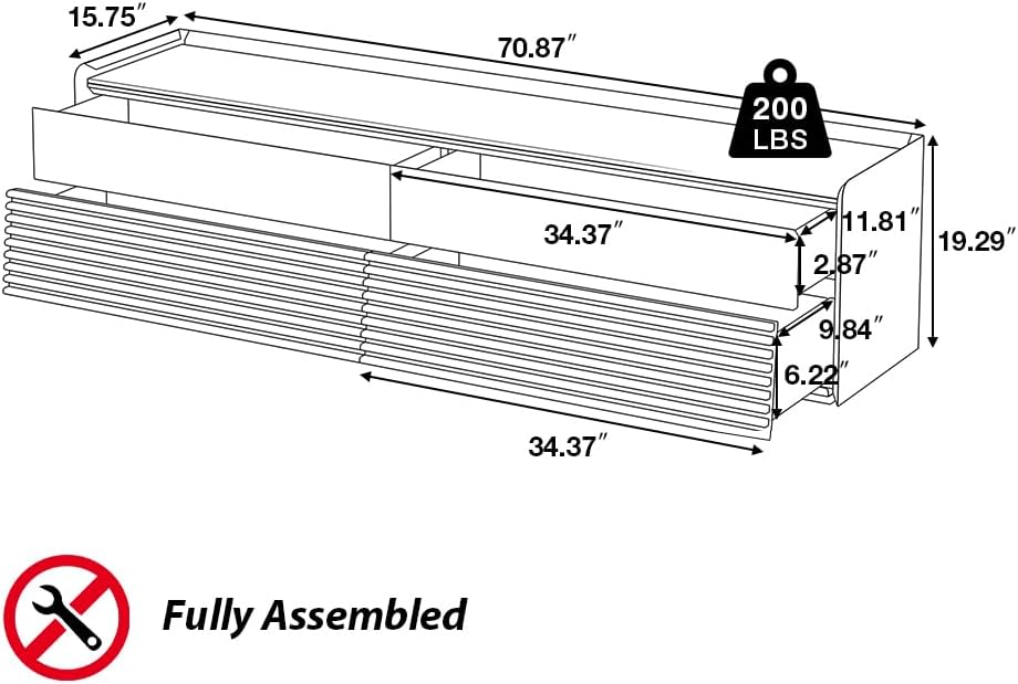 POVISON Fully-Assembled Mid Century Matte Sintered Stone TV Stand, 70.87" Wood Media Console with Adjustable LED Light, Entertainment Center with Storage for Living Room
