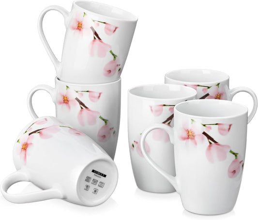 VEWEET Large Coffee Mugs Set of 6, 16 OZ Coffee Cups Set with Handle, Floral Mug Sets Ceramic Cup Set for Kitchen, Microwave& Dishwasher Safe, Series ANNIE