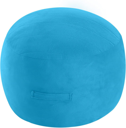 MeMoreCool Round Stuffed Pouf Ottoman Foot Rest, Floor Pouf Foot Stool with Soft Foam Chunk Filling, Small Round Ottoman Footstool Circle Footrest for Living Room, Blue