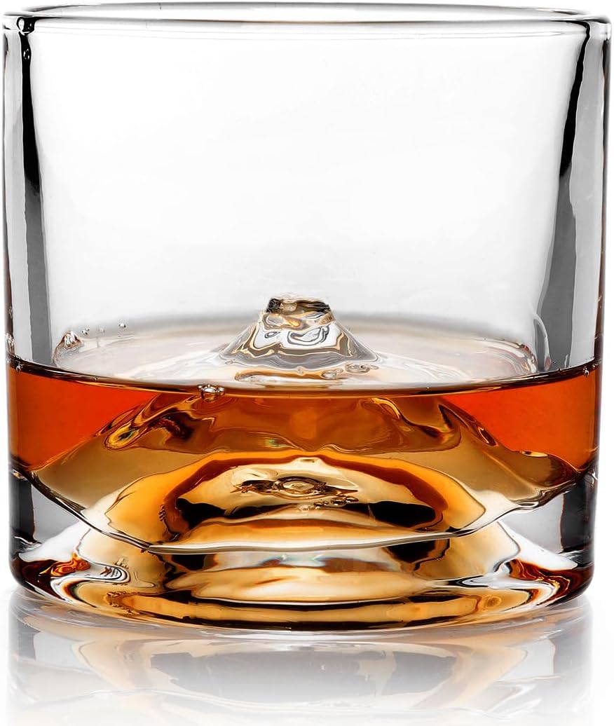Mount Fuji Heavy Crystal Whiskey Glasses Gift Set of 2, Thick Freezable Bourbon Glass 1lb Each, Premium Whiskey Gifts for Men, Frozen Crystal Chills Cocktails, 10 oz