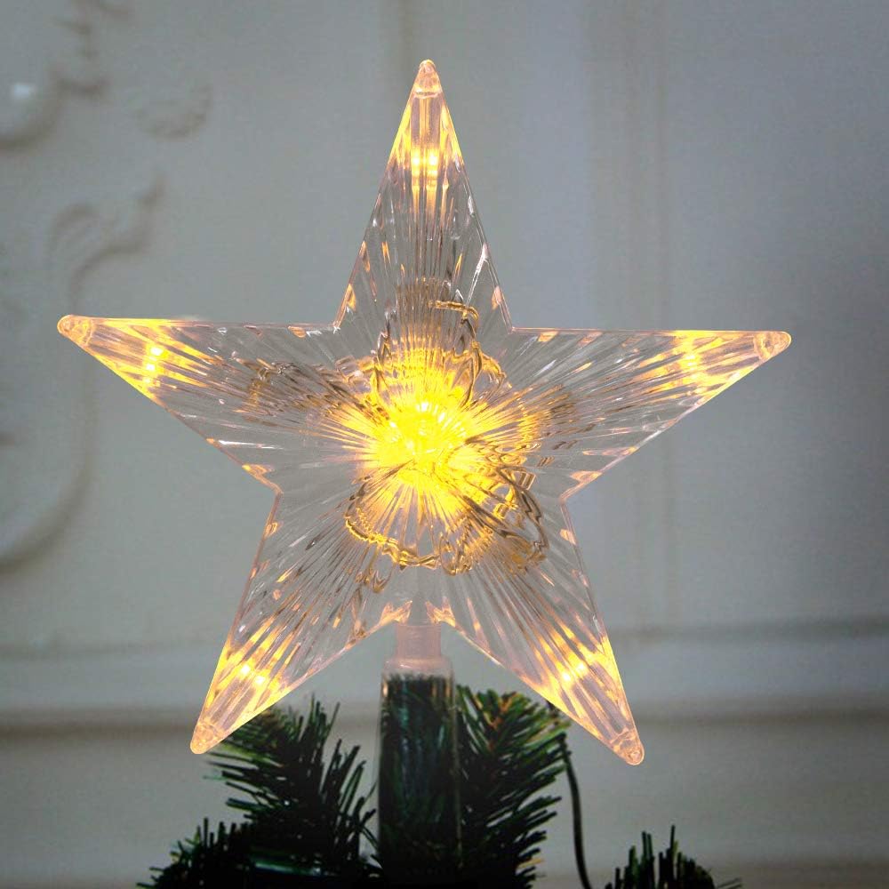 Small Christmas Tree Topper Star with LED Lighted 6" Star Treetop Rustic Holiday Tree Toppers Battery Powered for Indoor Xmas Ornaments Party Home Decoration Warm White