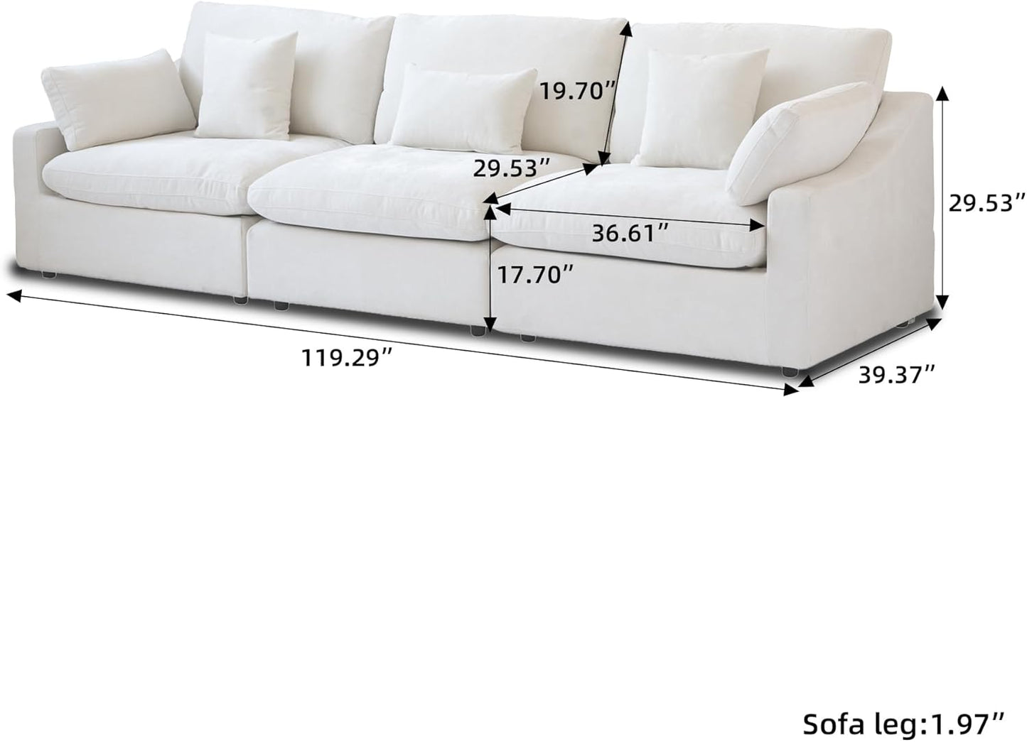 JACH U Shaped Sectional Couches, Cloud Sectional Couch with Deep Seat, 119" Down Filled Modular Sofa with Chaise, Covers Removeable & Washable, Sofas Furniture for Living Room, White
