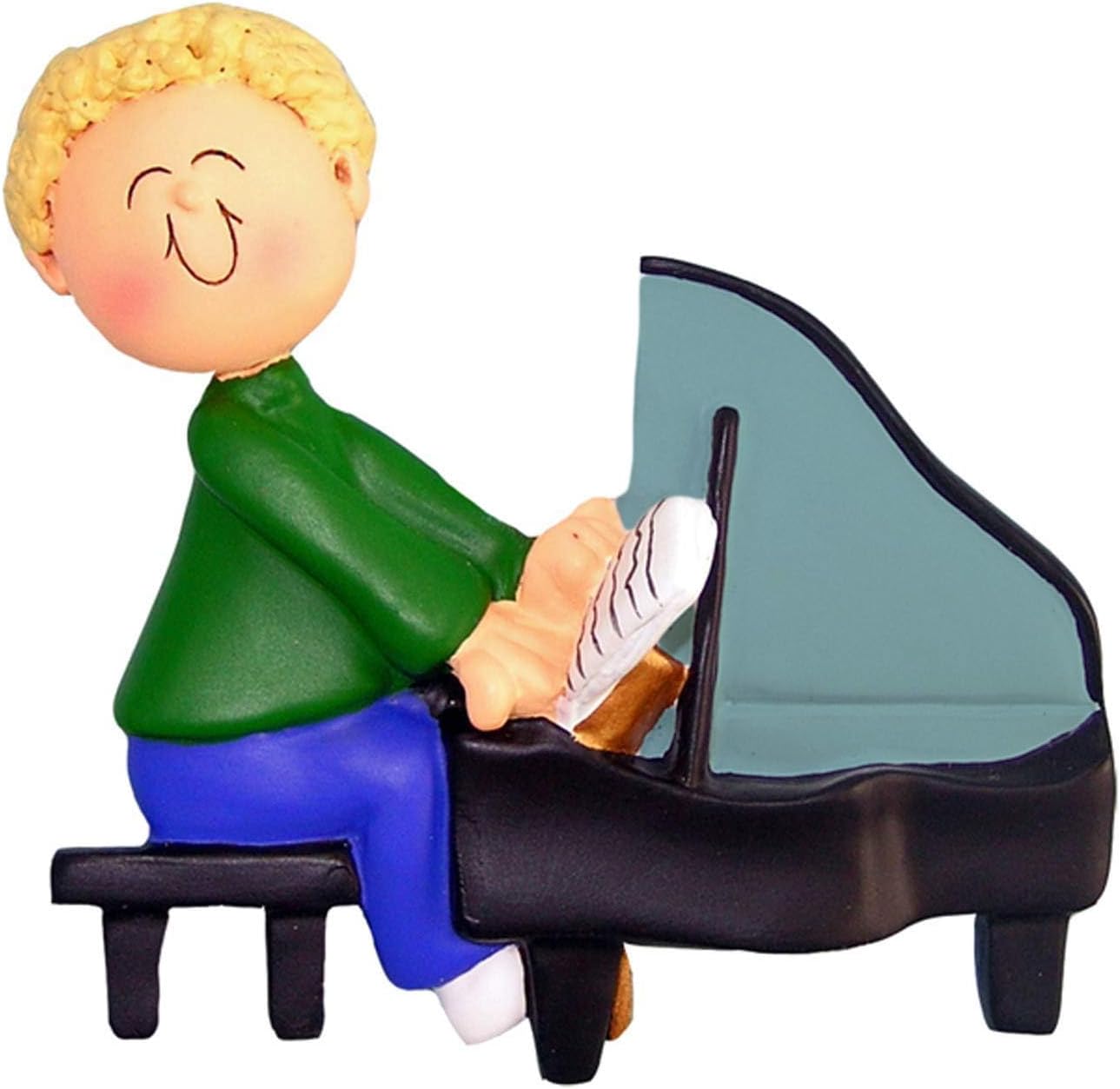 Elves Personalized Grand Piano Ornaments - Blonde Boy Musical Instrument Ornaments for Christmas Tree 2024