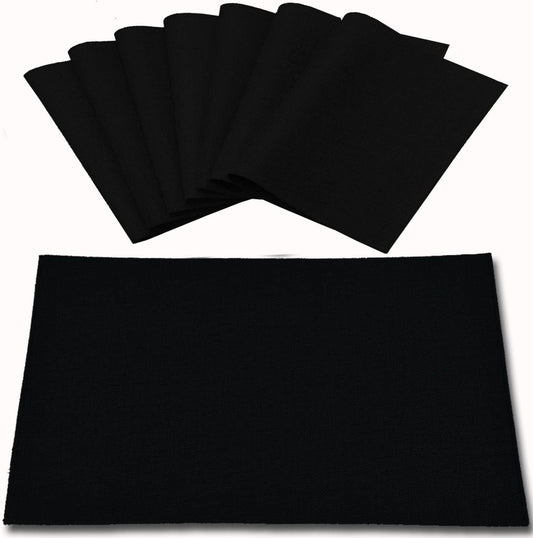 Cloth Placemats Set of 8, Linen Type Fabric Placemats Machine Washable Heat Resistant Placemats Wrinkle Free Thick Polyester Kitchen Place Mats for Dining Table (Black)
