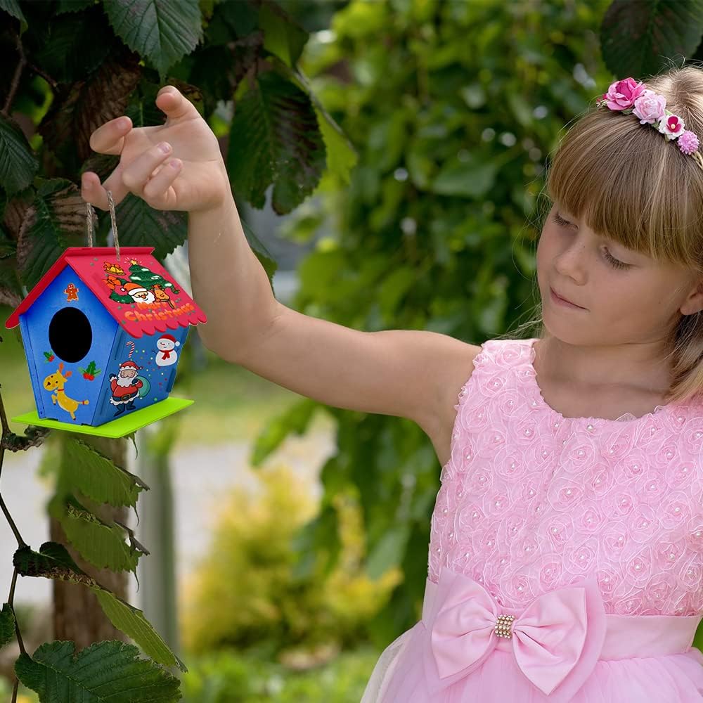 hapray 12 Pack Bird House Kit, DIY Birdhouse Kits, Wooden Crafts Arts for Children to Build and Paint (Includes Paints & Brushes) for Kids Girls Boys Toddlers Halloween Christmas Gift