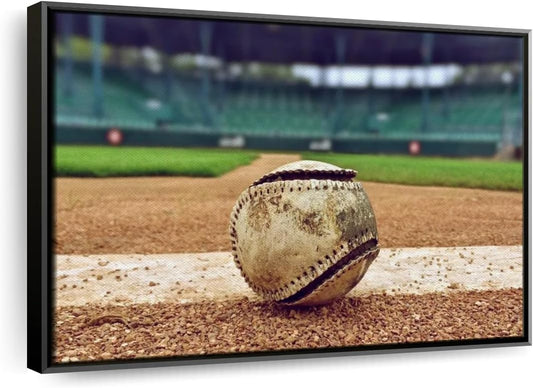 ElephantStock Baseball In Stadium Wall Art - Horizontal Framed Canvas - 1-Piece Living Room Wall Decor - Car Photography Canvas Print - Brown and Beige Decor for Wall - 19" X 13"