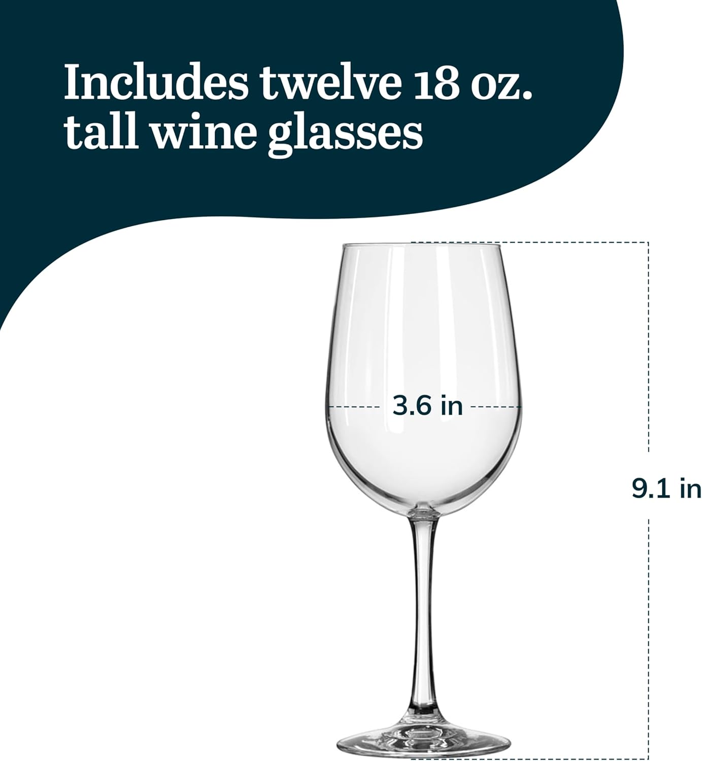 Libbey 7504 Vina Tall Wine Glasses Set, All Purpose Red and White Wine Glasses Set of 12, Professional Grade Glass Wine Glasses for Gatherings, Events