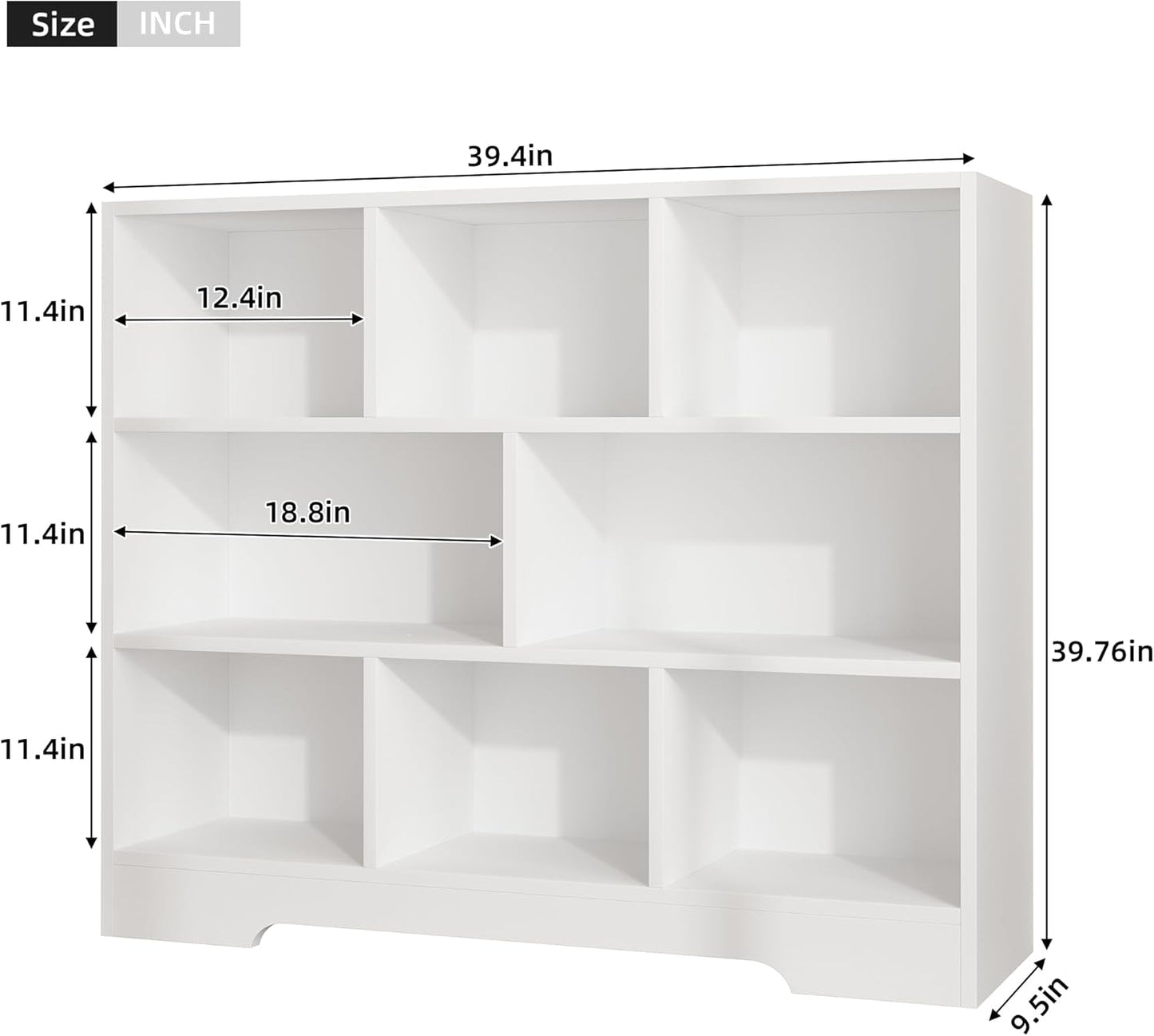 Book Shelf Set of 2, 8 Cubes Storage Organizer, 3-Tier Open Shelf Wooden Bookcase, Freestanding White Bookshelf Cube Shelf for Bedroom, Living Room, Home Office