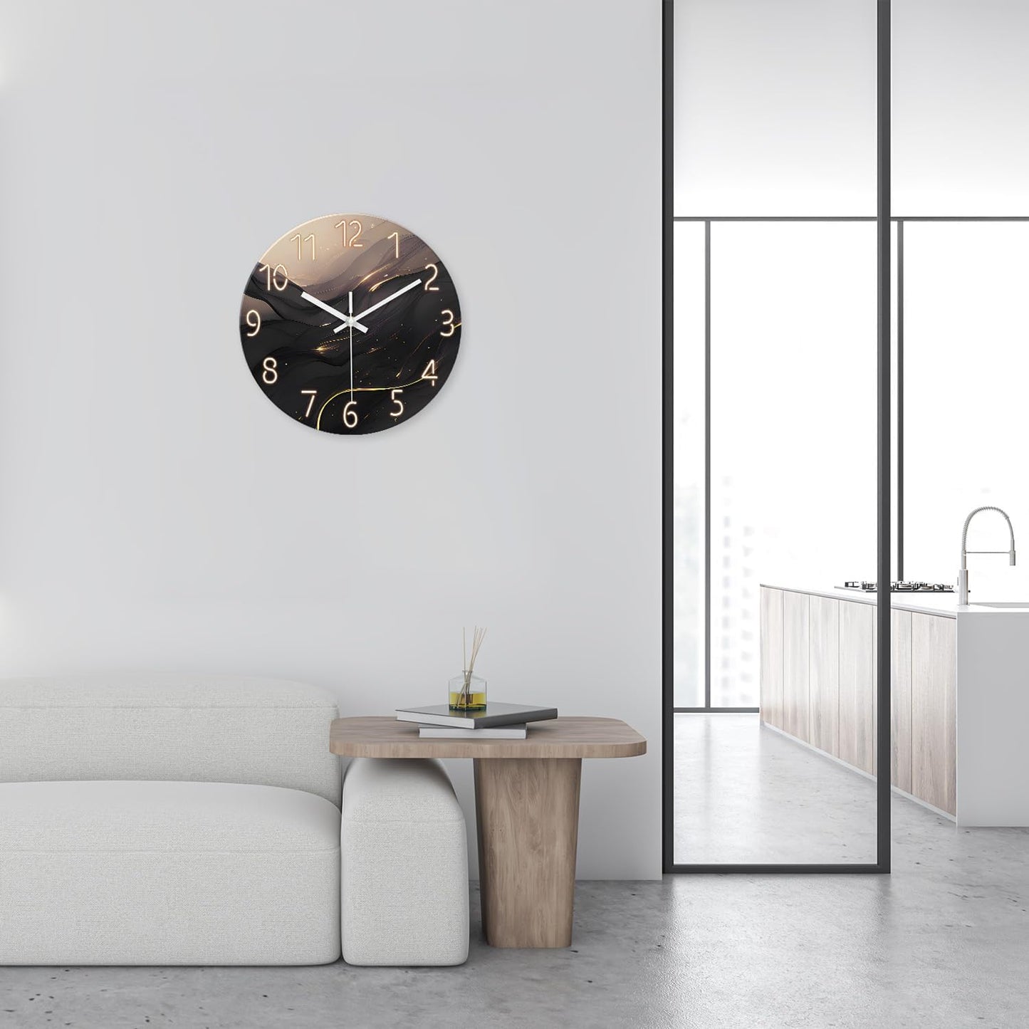 Black and Gold Wall Clocks Battery Operated 14 Inch Wall Clock Silent Non Ticking Glass Decorative Wall Clock for Office