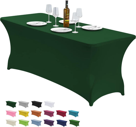 CWK 6FT Waterproof Stretch Spandex Table Cover for Rectangular Tables - Elastic Fitted Tablecloth for Folding Tables,Wrinkle Resistant Table Cloth for Parties,Weddings,Banquets&Events(Blackish Green)