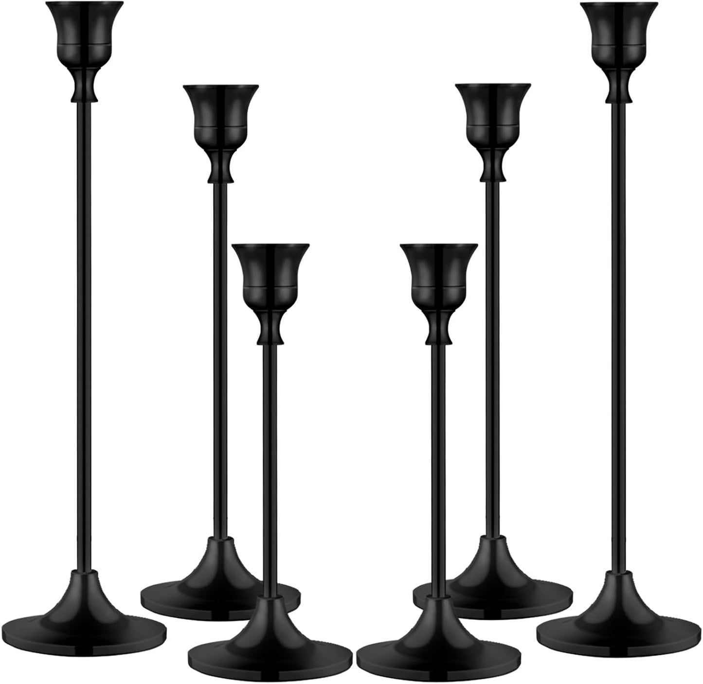 Metal Candle Holders for Candlesticks Taper Candlestick Holders Set Vintage Decorative Centerpiece Candelabra Tall Candle Stands for Halloween Thanksgiving Christmas (Matt Black, 2 Sets (6 pcs))