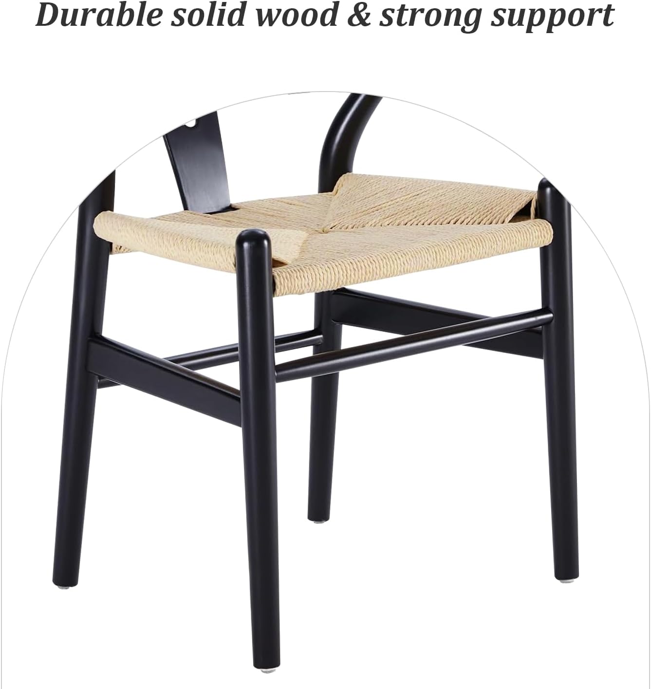 Wishbone Chair Natural Solid Wood Dining Chair/Hans Wegner Y Chair Rattan and Wood Accent Armrest Chairs - Ash Wood Chairs Set of 1 (Ash Wood - Black + Natural Color)