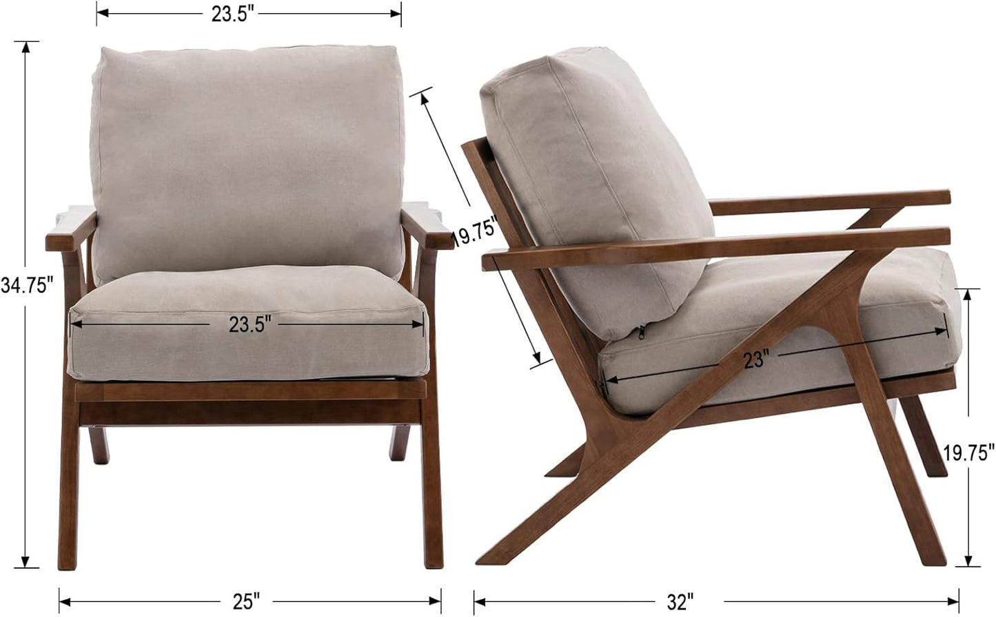 chairus Mid Century Accent Armchair Modern Upholstered Lounge Chair Compfy Leisure Arm Chair for Living Room Fireplace/Bedroom/Reception/Dorms, Denim Fabric Beige