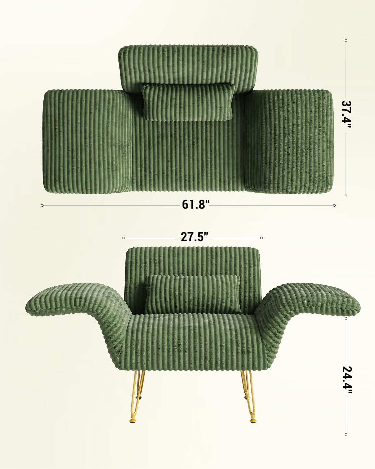 Txtin's Comfy Accent Chair Reading Chair for Bedroom Cozy Wing Arm Living Room Single Sofa Chair with Angle Adjustable Arms Green Corduroy Easy Assembly