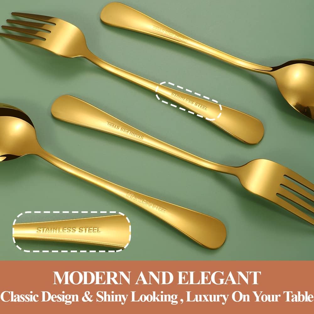 Lazycorner 30 Pcs Gold Silverware Set for 6, Food Grade Stainless Steel Flatware Set Include Fork/Knife/Spoon, Mirror Polished Eating Utensils Sets, Reusable Silverwear Cutlery Set, Dishwasher Safe