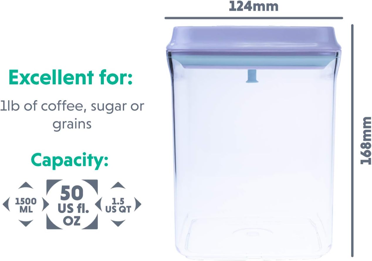 BopTop (1pc - 1500ml) Airtight Food Storage Container – Mechanical Silicone Seal Canister - BPA-Free - 1.5Qt
