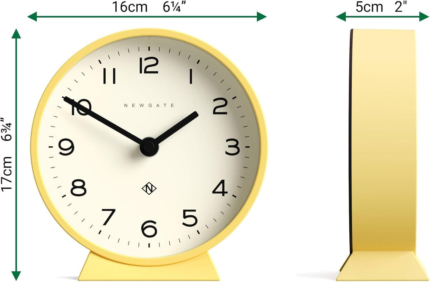 NEWGATE® M Mantel Echo Desk Clock | Modern Round Design | Yellow | Easy to Read Numbers | Contemporary Style for Desk, Table, Shelf or Bedside