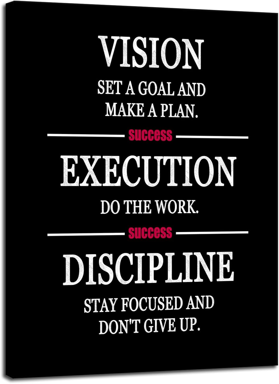 Formula for Success is VISION EXECUTION DISCIPLINE Inspirational Wall Decor Printed Canvas Poster Motivational Wall Art for Company Office Bedroom Living Room Framed Ready to Hang [18" W X 24" H]