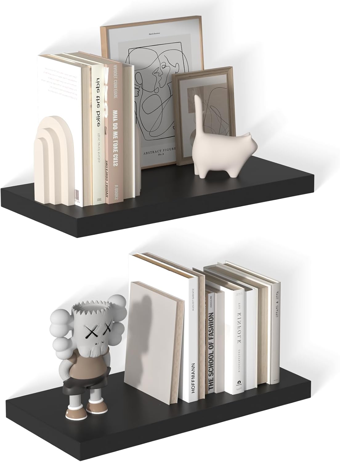 12 Inch Deep Floating Shelves for Wall 2 Pack Floating Shelves Large Storage Space Wall Mount Shelf for Living Room Kitchen Bathroom 24" W x 12" D x 1.2" H Black