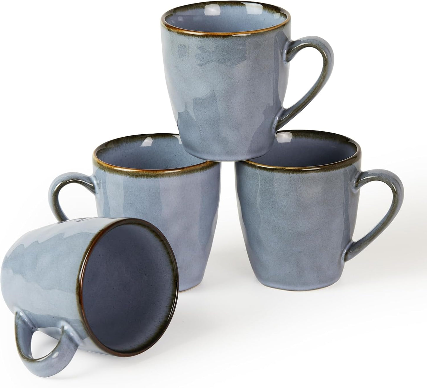 famiware Coffee Mugs Set of 4, Ocean Round 11.5oz Coffee Cup Set with Handle for Cocoa, Milk, Hot Chocolate, Tea or Water, Stoneware Cups for Kitchen, Reactive Glaze, Microwave Dishwasher Safe, Blue