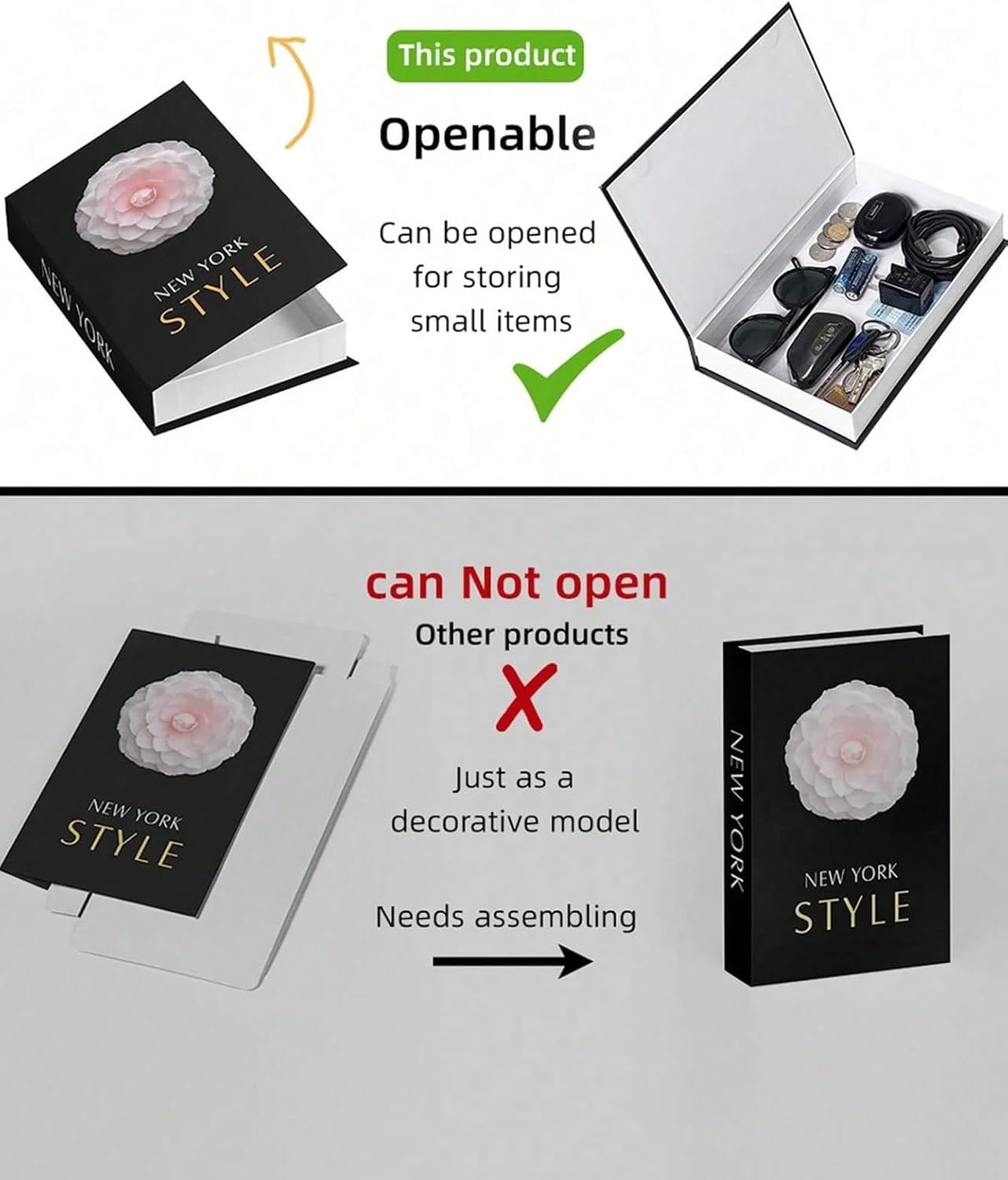 Decorative Storage Book Box – Hidden Storage for Remote Controls, Keys, and Small Items – Elegant Home Decor for Living Room, Bedroom, Coffee Table – Modern Style Faux Book Organizer (Best Wish)