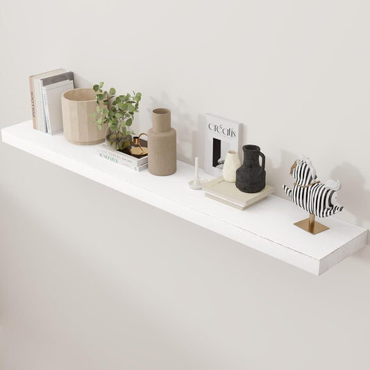 Floating Shelves for Wall, Rustic Elm Wood 56'' W x 8" D Wall Shelf with Invisible Bracket, Large Long Wall Mounted Storage Shelves for Living Room, Bedroom, Kitchen, Bathroom Decor, White Wash