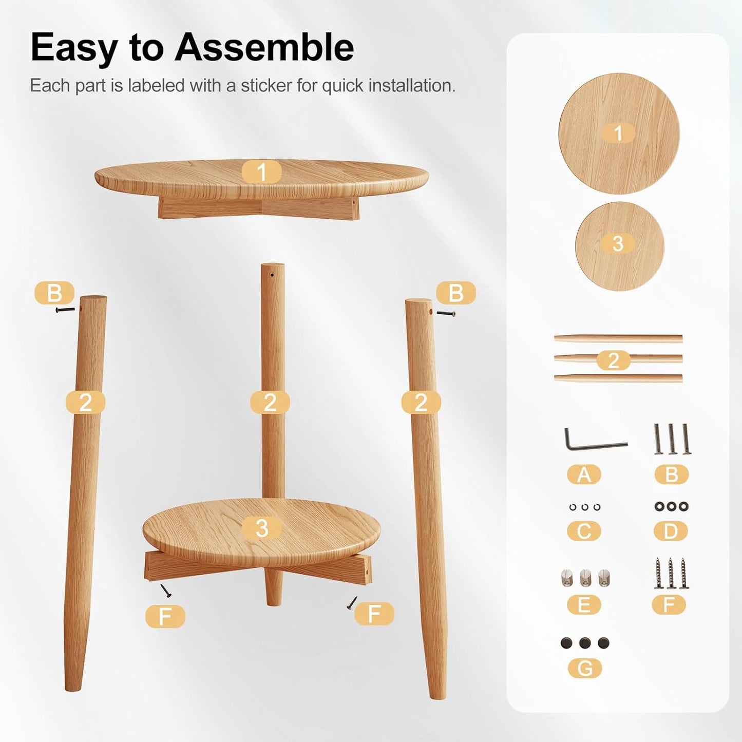 Round End Table,Solid Wood Small Round Table with Lower Shelf,Round Side Table，Nightstand for Small Spaces,Living Room,Bedroom(Natural)