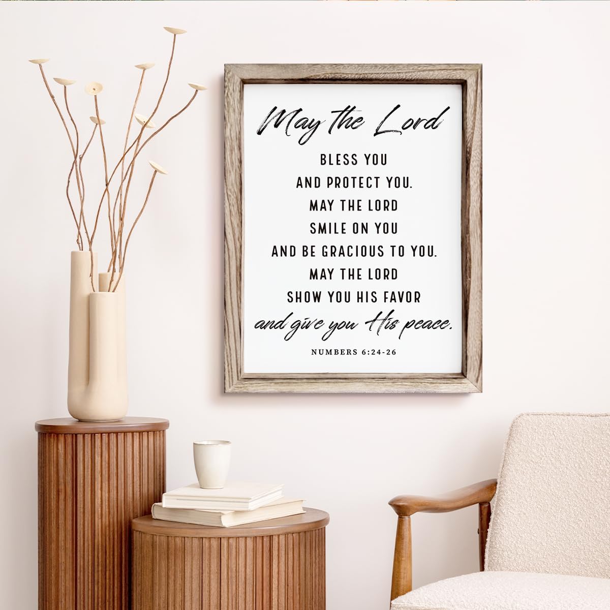Christian Wooden Plaque, Bible Verse Scripture Decor, Framed Wall Plaque Signs 15 * 11.5 inches, Inspirational Christian Gift, May the Lord Bless You and Protect You Sign