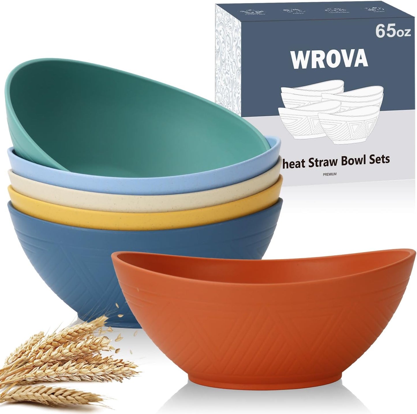 65oz Big Salad Bowls - Large Wheat Straw Bowls set of 6 - Unbreakable Serving Bowls - Microwave & Dishwasher Safe Bowl for Cereal,Salad - Vibrant Series