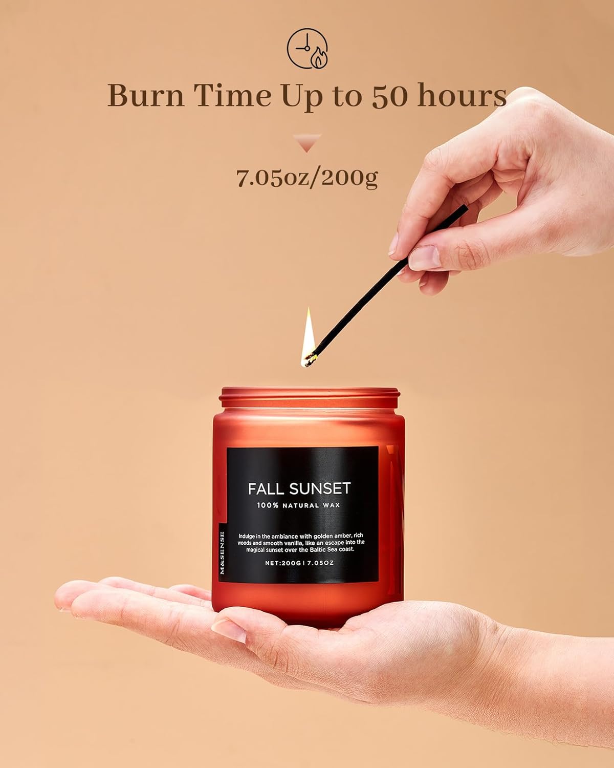 M&SENSE Baltic Amber Scented Organic Soy Wax Clean Non Toxic Candle, Cotton Wick 7.05oz Up to 50 Hours Burn Time, Housewarming Candle for Home Scented