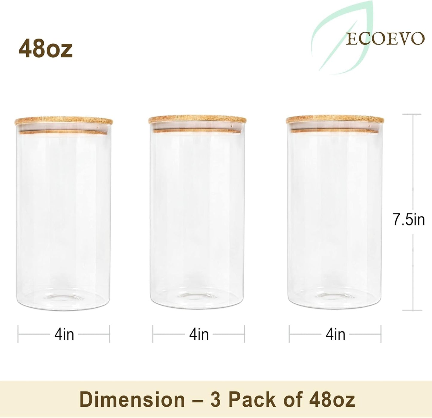 Glass Jars with Bamboo Lids (40oz in 3 Pack), Glass Food Jars and Canisters Sets, Pantry Food Storage Jars with Airtight Lids, Large Glass Canisters with lids