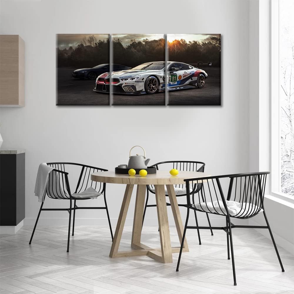 Black and White Pictures for Living Room White Racing Cars Wall Art Prints on Canvas Speed Sports Car Painting Modern Artwork Wall Decor for Mens Bedroom Office Bathroom Decor Ready to Hang 36"Wx16"H