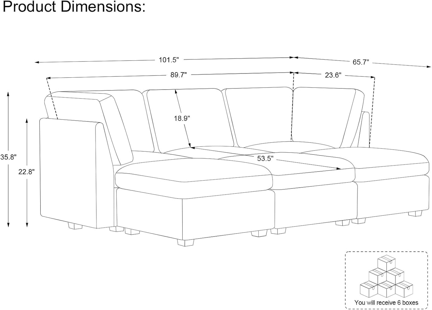 Belffin Modular Sectional Sofa with Sleeper Sofa, Oversized Cloud Couch with Extra Deep Seat, Upholstered 6 Seat Sectional Couches for Living Room, Plush Corduroy Light Grey