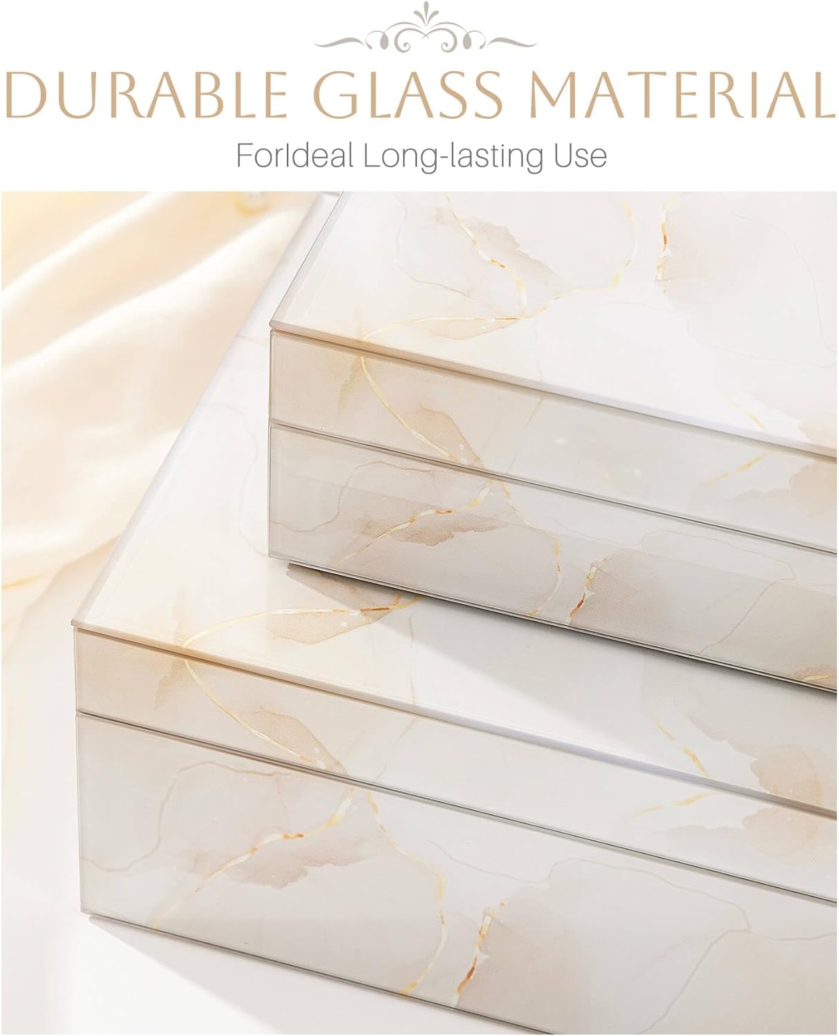 Homde Glass Decorative Storage Box: Set of 2 Boxes for Home Decor - Large Organizer with Lids for Decorations