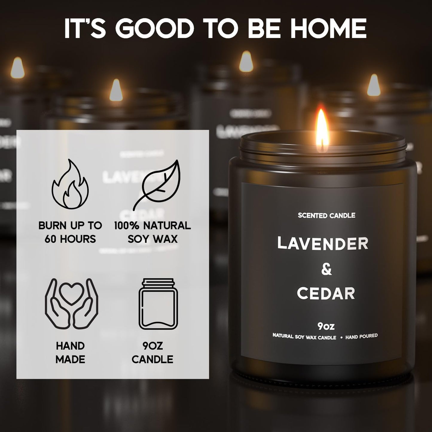 Lavender＆Cedar Candle, 9oz Scented Candle for Men, Scented Candles for Home, Soy Candle Gifts for Men, Personalized Blessing Minimalist Men's Scented Candle