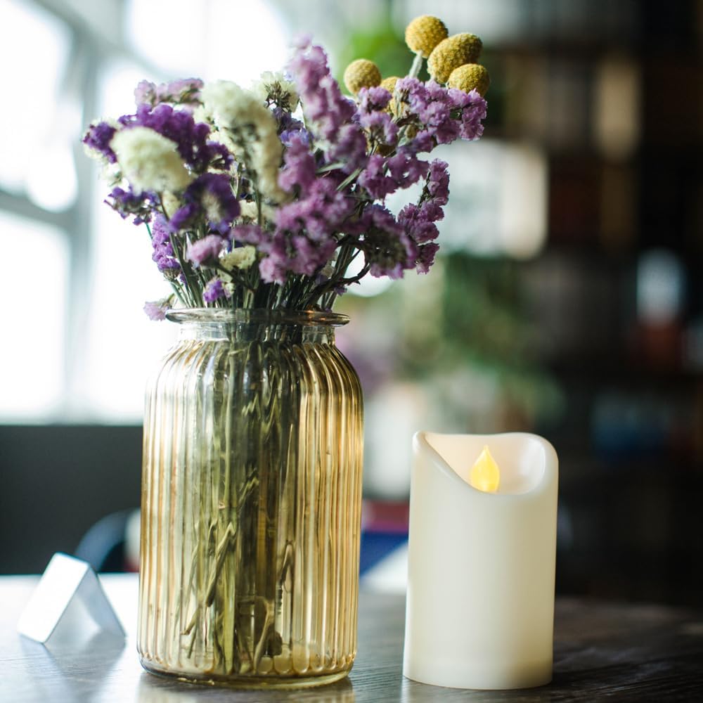 CANDLE CHOICE Outdoor Battery Operated Flameless Candles with Remote Timer Waterproof Flickering Plastic Electric LED Pillar Lights for Lantern Patio Garden Wedding Party Decorations 3x5 Inches 2 PCS