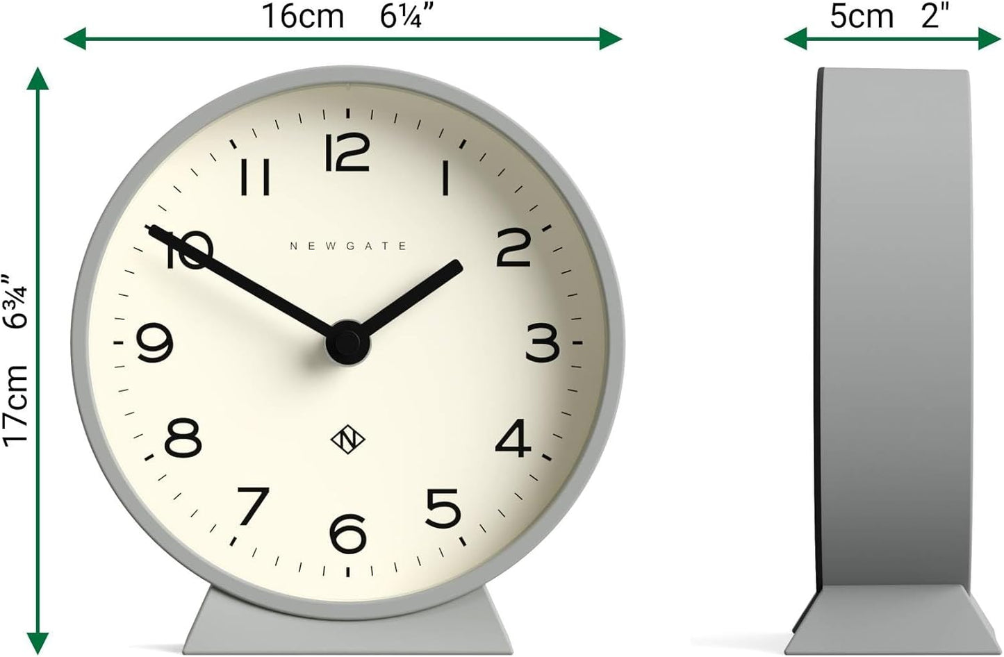 NEWGATE® M Mantel Echo Desk Clock | Modern Round Design | Posh Gray | Easy to Read Numbers | Contemporary Style for Desk, Table, Shelf or Bedside