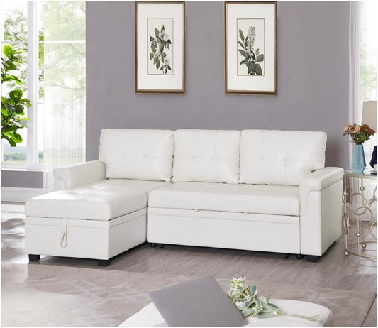 Naomi Home Transform Any Space: Sleeper Sectional Sofa with Convertible Sofa Bed & Inviting Chaise. Find Tranquil Comfort with Stress-Relieving Design & Durable Cushions - White/Air Leather