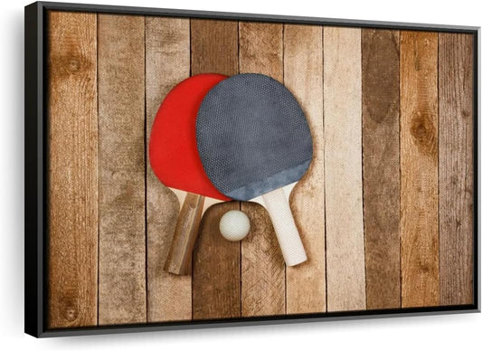 ElephantStock Ping Pong Wall Art - Horizontal Framed Canvas - 1-Piece Living Room Wall Decor - Photography Canvas Print - Brown and Red Decor for Wall - 19" X 13"