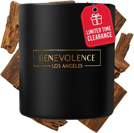 Benevolence LA Oud Wood Scented Candle | Soy Candles, Black Candle for Home | Gifts for Women and Men | Home Fragrance | Aromatherapy | 8oz, 45 Hour Burn