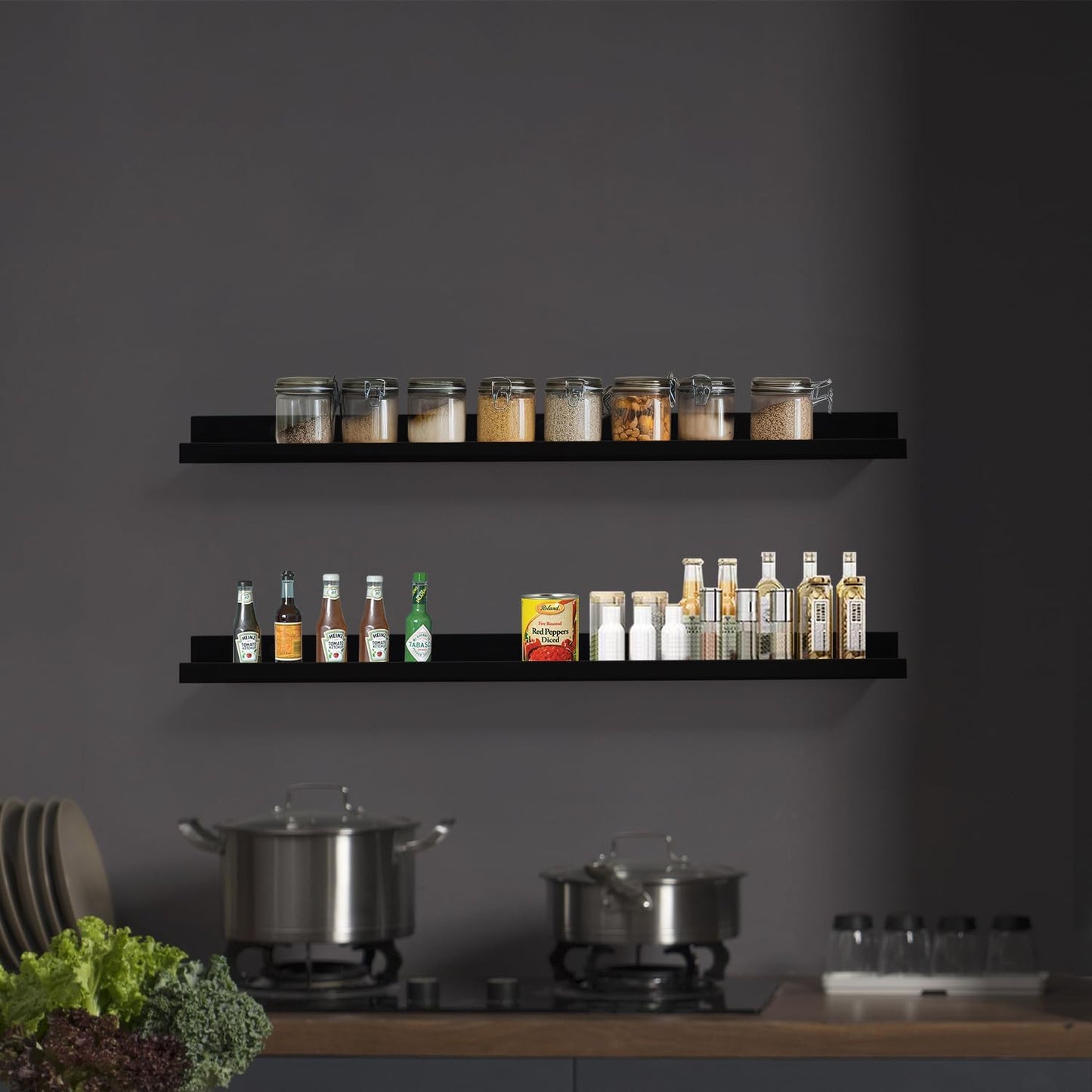 Black Floating Shelves for Wall 24 Inch Wall Shelves with Lip Modern Picture Ledge Shelf Wall Mount Photo Shelves Room Decor Hanging Book Shelves Set of 2 for Bedroom Living Room Bathroom Kitchen