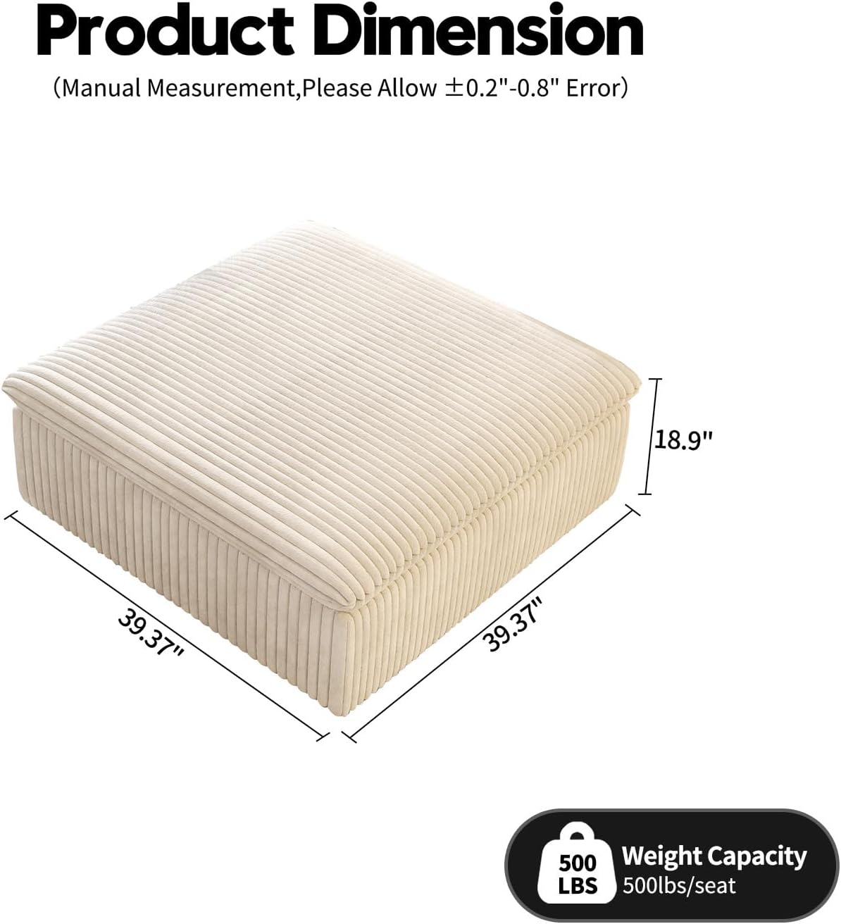 Modern Down Filled Sigle Middle Seat, Cloud Modular Sectional Sofa, Contemporary American Wide Deep Seat Couches for Living Room Apartment and Bedroom,No Assembly Required,White